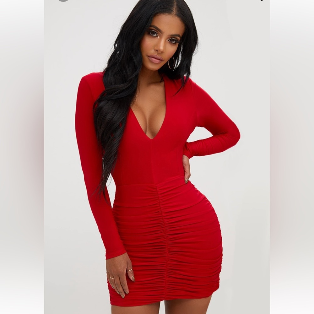 Shape Red Slinky Ruched Mini Dress